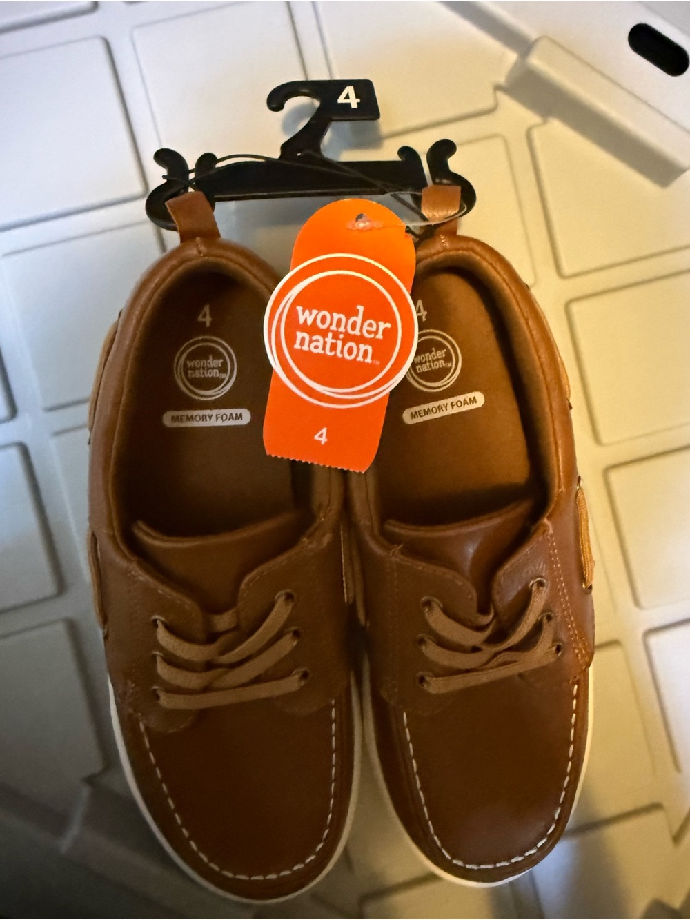 wonder nation Brown Boys' Faux-Leather Lace-Up Boat Shoes